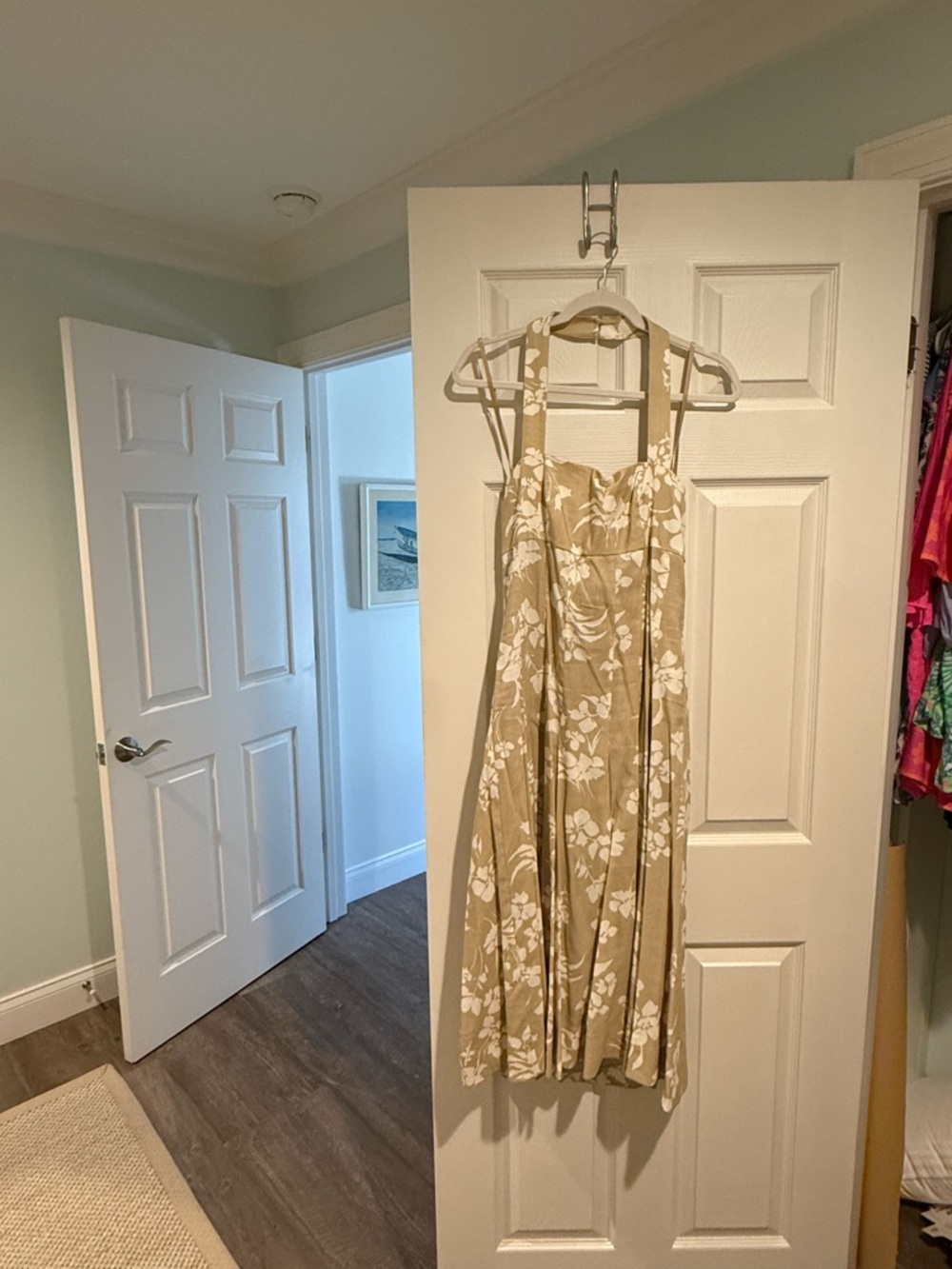 Veronica Beard Amalia Dress with Tan and White Floral Print